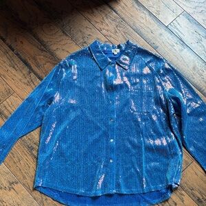 POL Sparkling Blue Sequin Shirt